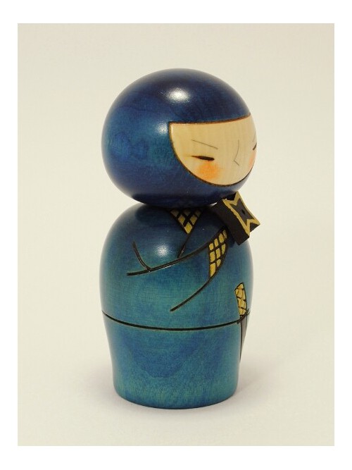 Japanese-themed Blue Kokeshi Doll Sunset Pencil Case