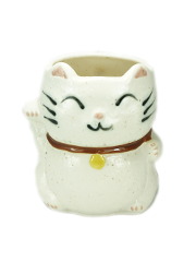 Maneki Neko Shiro Koban Hidarite - Lucky Cat Tokoname